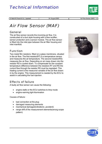 Technical Information Air Flow Sensor (MAF) - ToleranceData.com