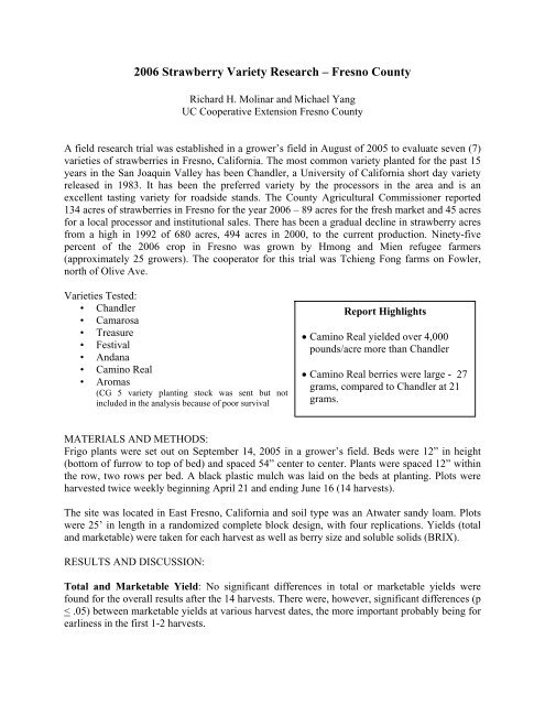 Strawberry Variety Trial, Fresno County, 2006 - University of ...
