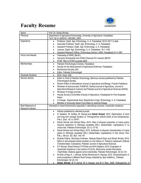 Faculty Prof Dr Sohail Ahmed