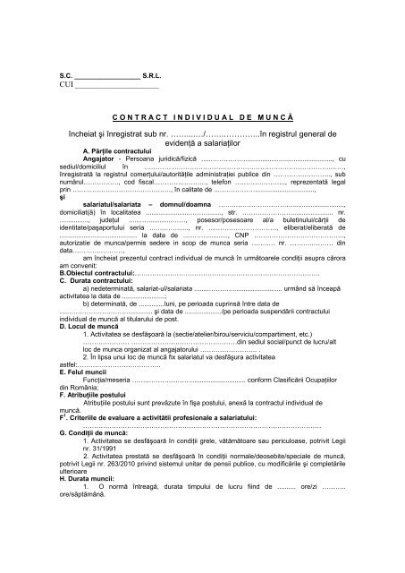 Contract individual de munca - Inspectoratul Teritorial de Munca Iasi