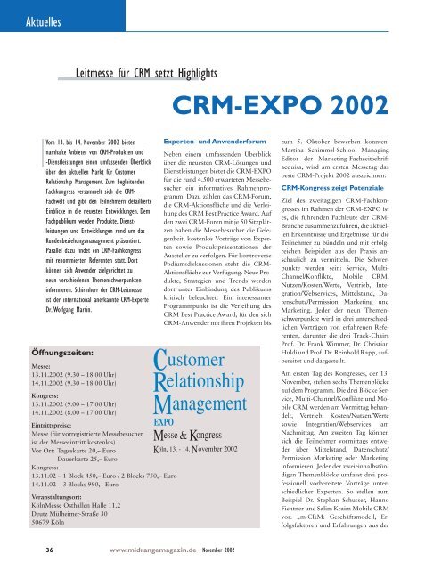 CRM-EXPO 2002 - Midrange Magazin