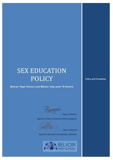 Sex Education Policypdf Belvoir High School