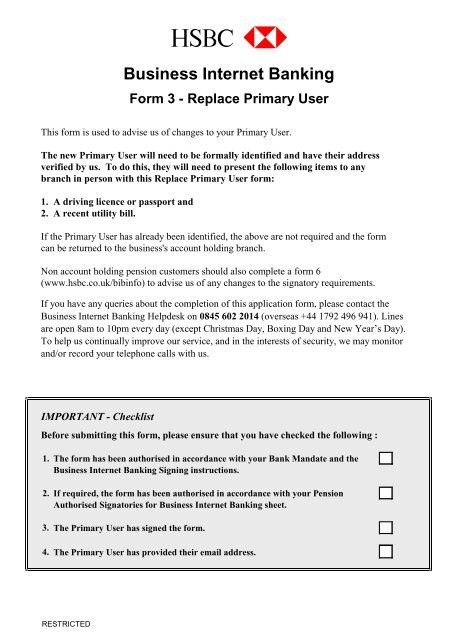 Form 3 Business Internet Banking Replace Primary