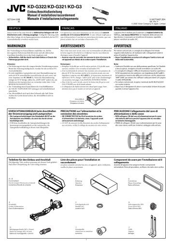 KD-G322/KD-G321/KD-G3 Einbau/AnschluÃanleitung Manuel ... - JVC