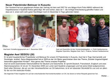 Unser neuer Patenkinder-Betreuer in Kusuntu: Magister Axel SEIDOU