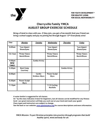 Cherryville Family YMCA AUGUST GROUP EXERCISE SCHEDULE