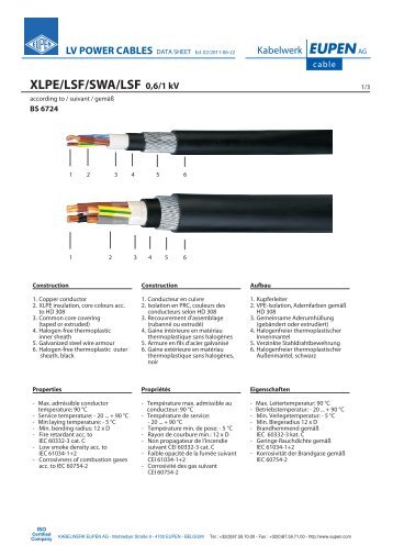 XLPE/LSF/SWA/LSF 0,6/1 kV - kabelwerk eupen ag