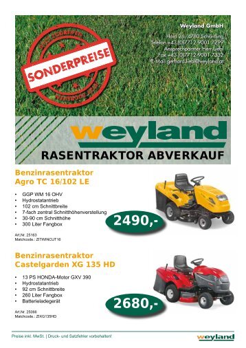 RASENTRAKTOR ABVERKAUF - Weyland GmbH