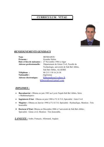 CURRICULUM VITAE - Université de Sidi-Bel-Abbes