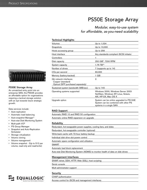 Ps50 Package PS50E Storage Array