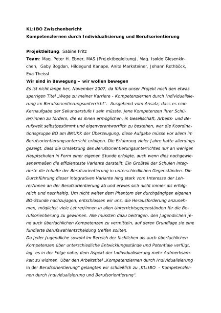 KLIBO Zwischenbericht Juni 2008 - Berufsorientierung