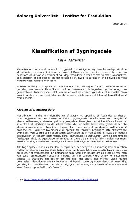 DBK og Klassifikation af Bygningsdele - Aalborg Universitet