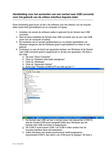 Handleiding voor het aansluiten van een serieel naar USB ... - Reich