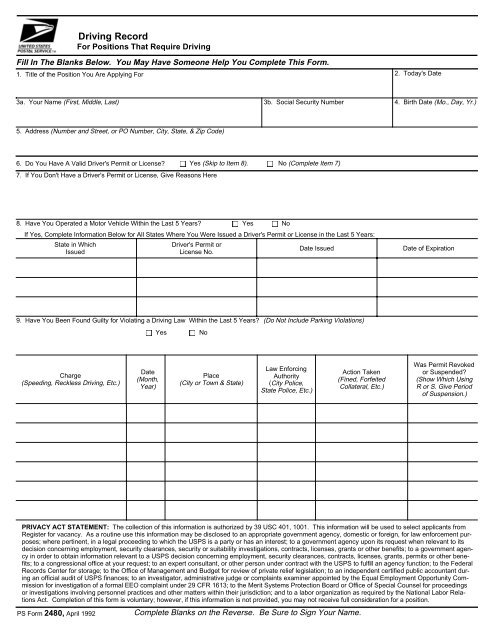 PS Form 2480 - branch 38