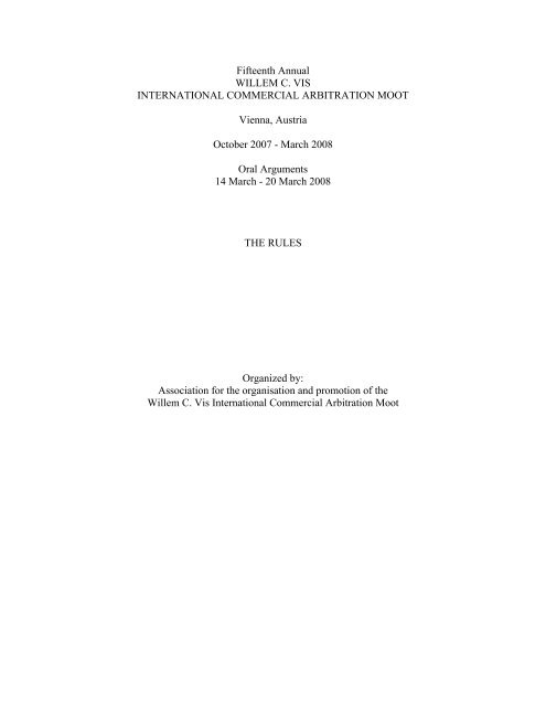 Fifteenth Annual WILLEM C. VIS INTERNATIONAL COMMERCIAL ...