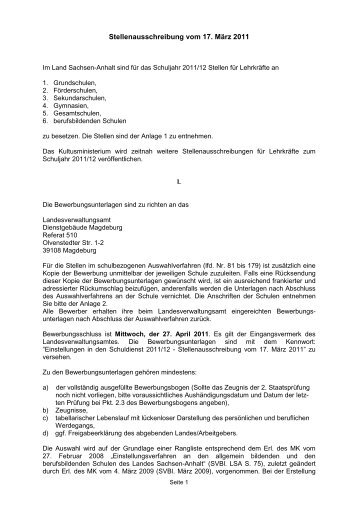 Stellenausschreibung vom 17. März 2011 - Kultusministerium ...