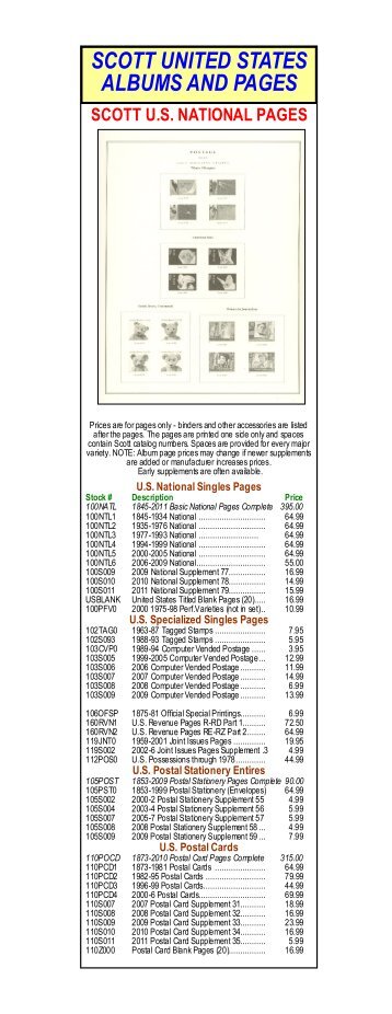 scott united states albums and pages - Brookman Stamp Company