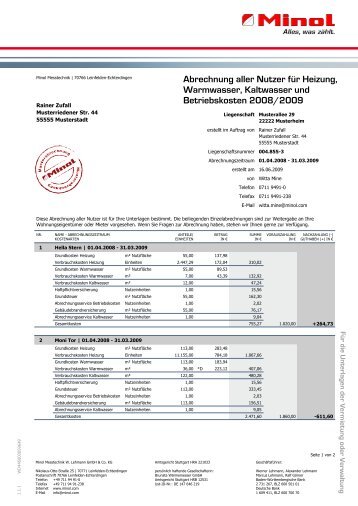 Ihre Abrechnung für Heizung, Warmwasser, Kaltwasser und ... - Minol