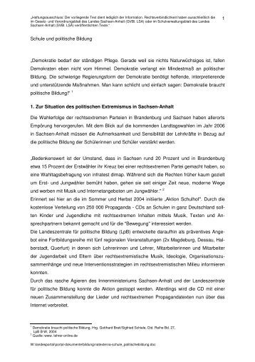 Schule und politische Bildung - Kultusministerium Sachsen-Anhalt