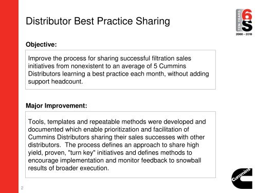 Distributor Best Practice Sharing - Cummins.com