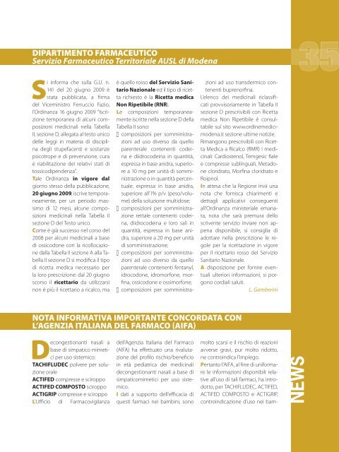 Luglio - Agosto 2009 (pdf - 2 MB) - Ordine Provinciale dei Medici ...