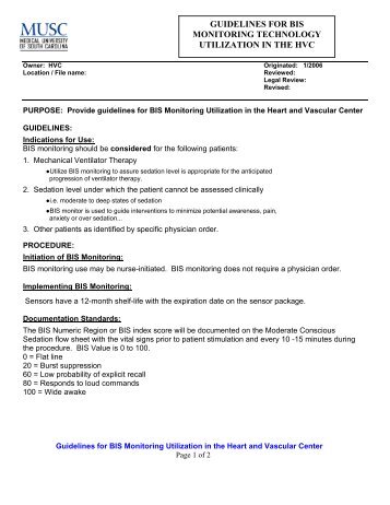 BIS Monitoring Guideline - Medical Center Intranet