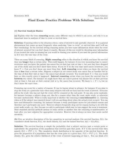 Solutions To The Practice Problems UCLA Biostatistics