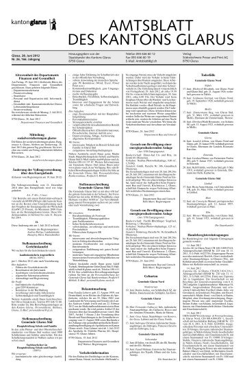 Amtsblatt des Kantons Glarus, 28.6.2012 - Glarus24.ch