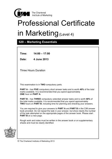 Marketing Essentials Past Paper June 2013 - CIM Tutor Zone