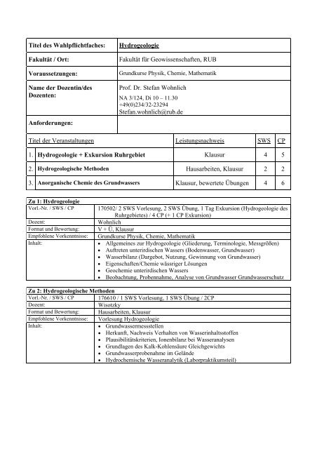 Hydrogeologie - FakultÃ¤t fÃ¼r Biologie und Biotechnologie