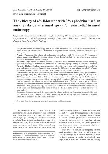 The efficacy of 4% lidocaine with 3% ephedrine used on nasal ...