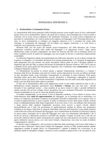 FONOLOGIA SINCRONICA - Lettere e Filosofia