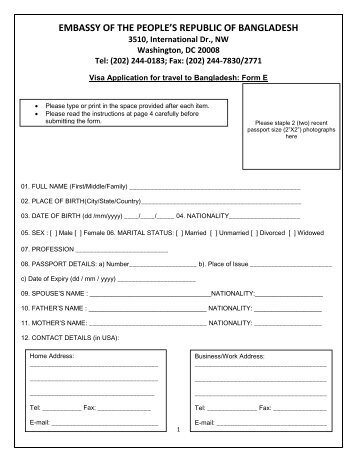 visa application forms - The Embassy of Bangladesh in Washington ...