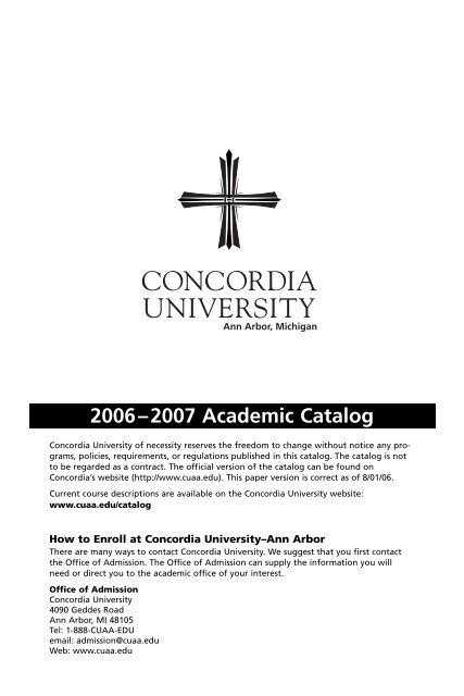 2006â2007 Academic Catalog - Concordia University Ann Arbor