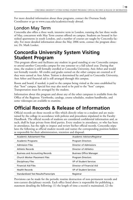 2006â2007 Academic Catalog - Concordia University Ann Arbor