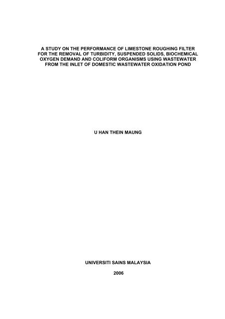 a study on the performance of limestone roughing filter - ePrints@USM