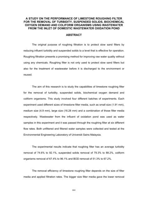 a study on the performance of limestone roughing filter - ePrints@USM