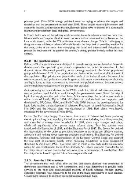 (Ed) 2006. Energy policies for sustainable development in South Africa