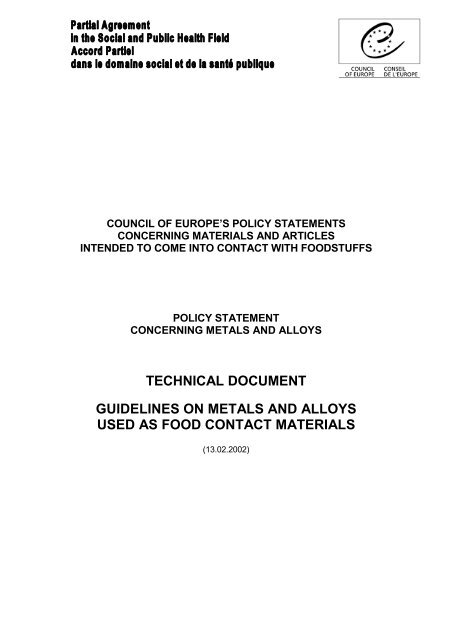 Guidelines on metals and alloys used as food contact materials ...