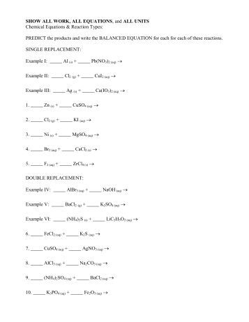 Single Replacement Reactions Worksheet