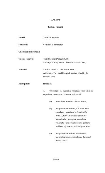 Anexo I - LISTA DE PANAMÃ - Ministerio de Comercio e Industrias