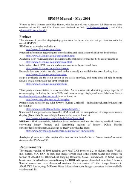 SPM99 Manual - Wellcome Trust Centre for Neuroimaging