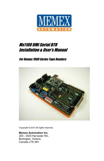 Mx1100 Serial BTR for Remex Manual - Memex Automation