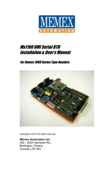 Mx1100 Serial BTR for Remex Manual - Memex Automation