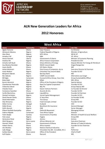 ALN New Generation Leaders for Africa 2012 Honorees ... - Tekedia