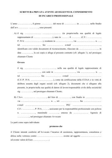 Scrittura privata per conferimento incarico professionale