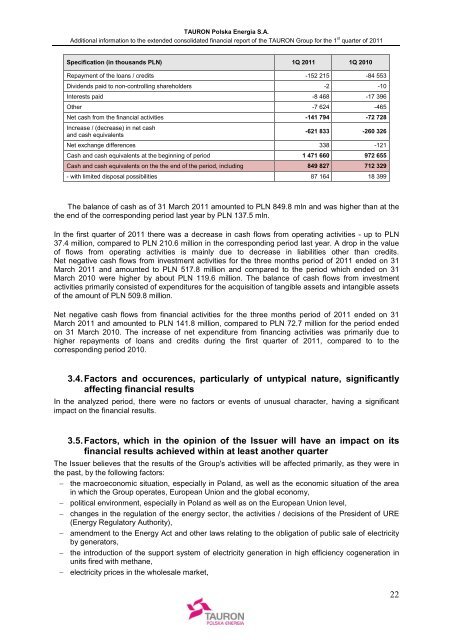 Additional information to the extended consolidated ... - tauron