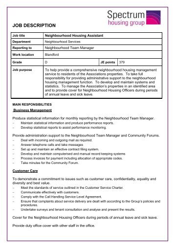 Job Description and Person Specification - Spectrum Housing Group