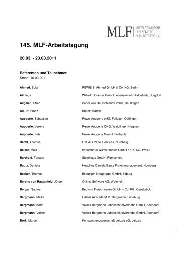 145. MLF-Arbeitstagung - MLF - Mittelständische Lebensmittel ...