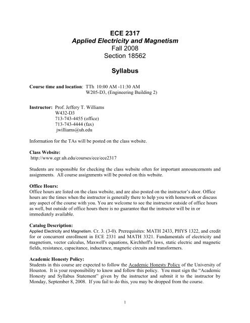 ECE 2317 Applied Electricity and Magnetism Fall 2008 Section ...